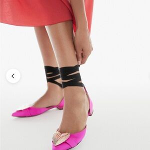 Marina Rinaldi Pink Flats with Pearl Heart Detail